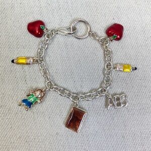 Silver Tone School Themed Charm Bracelet